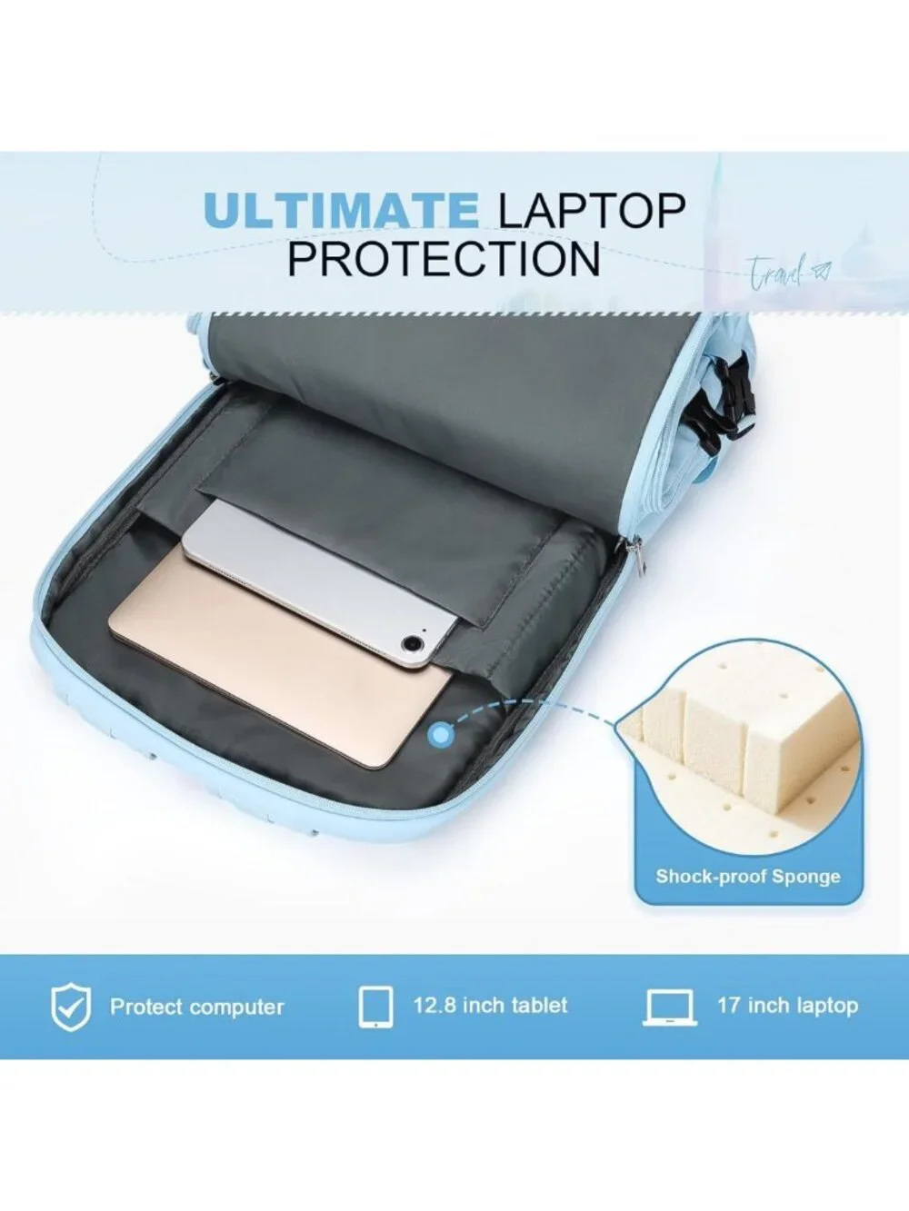 Versatile Travel Backpack for Laptop, Shoe Compartment, Lightweight, Waterproof